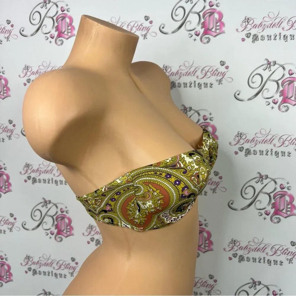 Victoria secret bikini top strapless boho gold Paisley Strapless Bandeau Top
